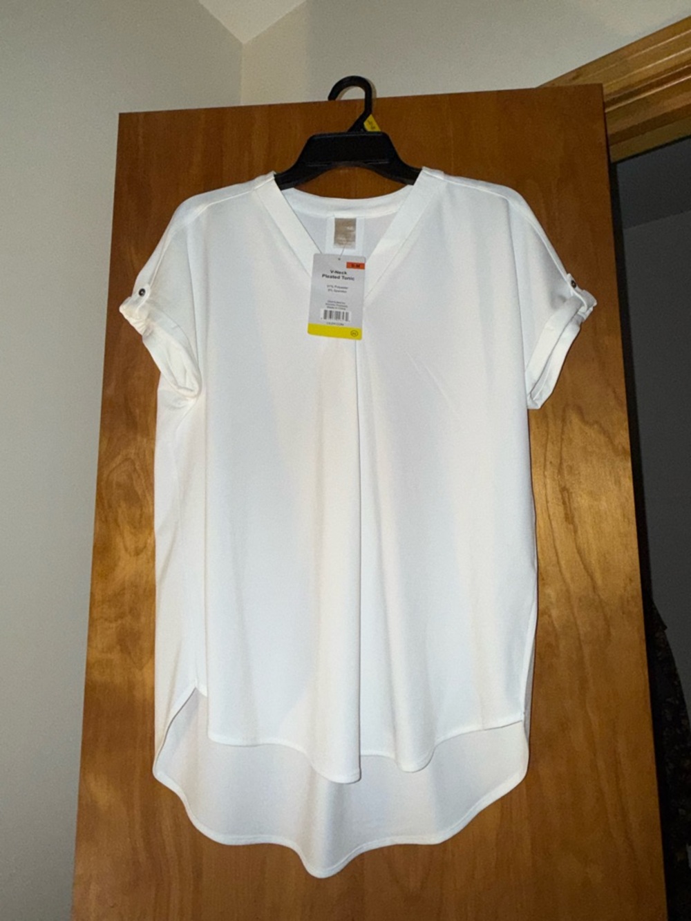 Lildy Classic White V-Neck Roll-Sleeve Blouse